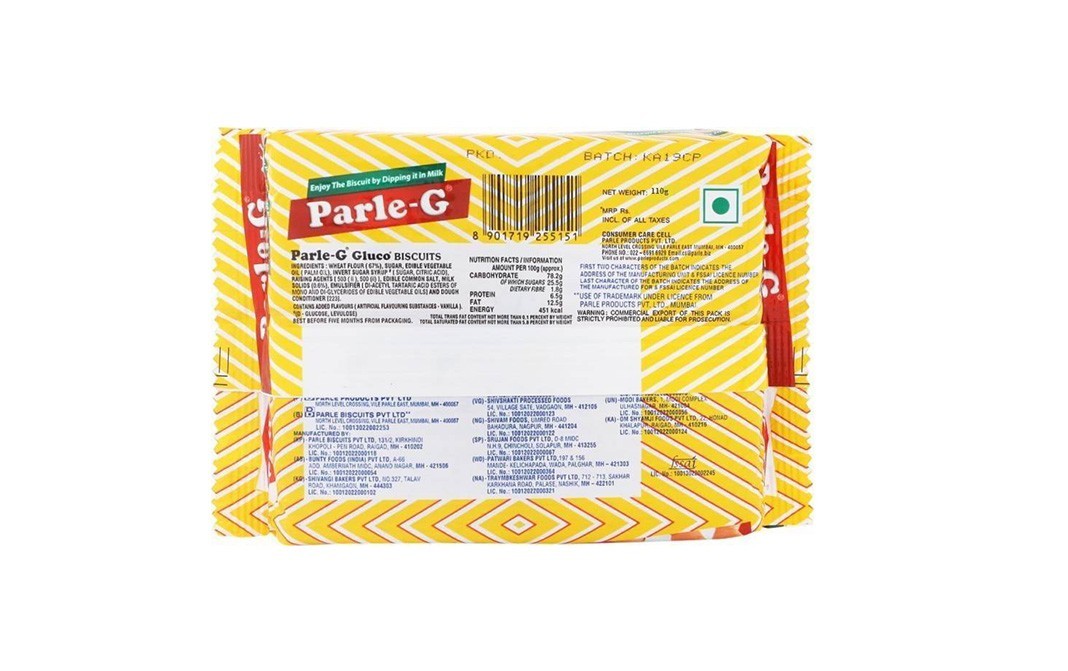Parle - G Original Gluco Biscuits    Pack  110 grams